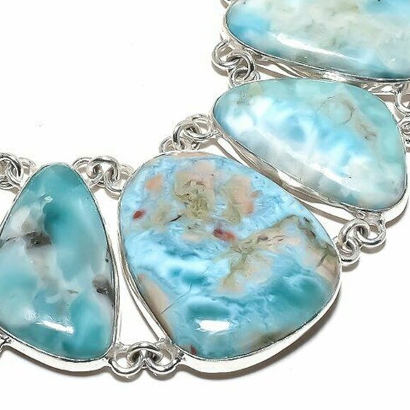 NEW - Caribbean Larimar Stone Sterling Adjustable Necklace - Picture 5 of 7